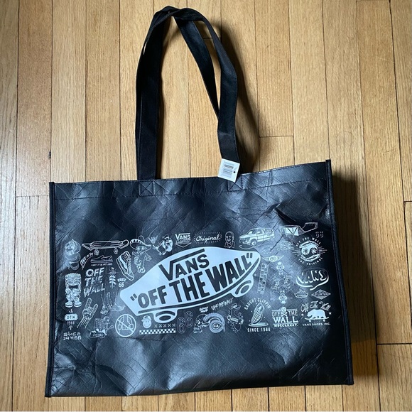Vans “off the wall” Tote Bag reusable sustainable skater black | white NWT - Picture 1 of 3